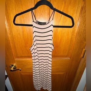 Spaghetti Strap Cream and Black Striped  See You Monday Mini Dress